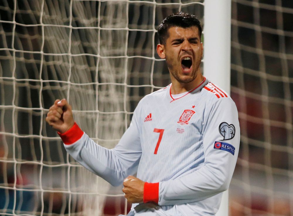 Spain's Alvaro Morata celebrates scoring their second goal against Malta. u00e2u20acu201d Reuters pic