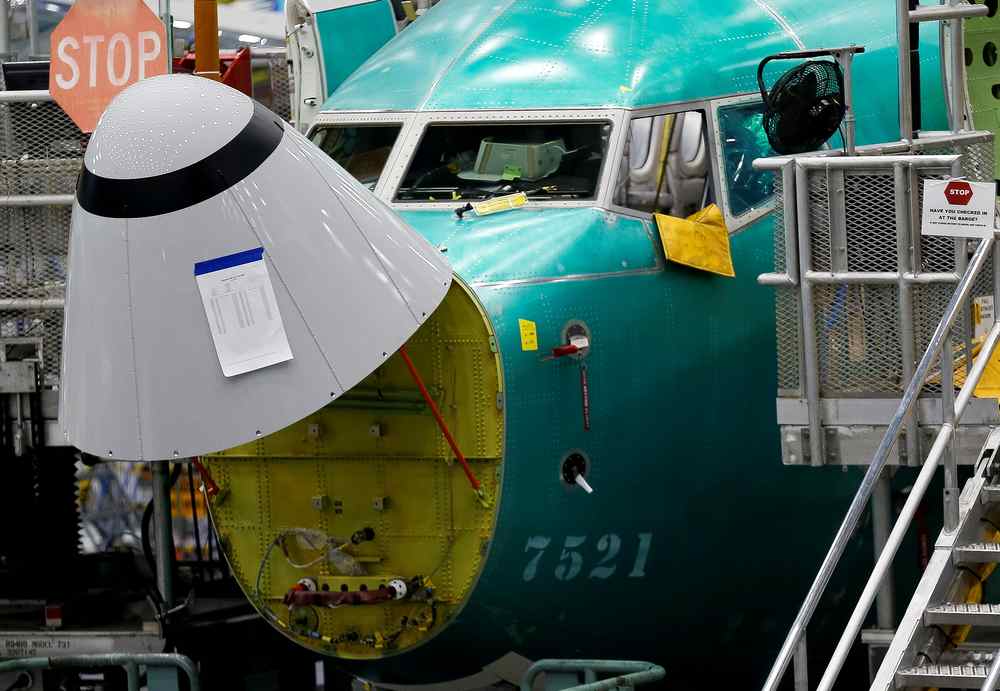 The angle of attack sensor, at bottom centre, is seen on a 737 Max aircraft at the Boeing factory in Renton, Washington March 27, 2019. u00e2u20acu201d Reuters pic