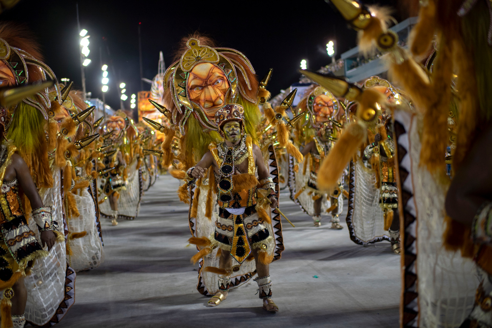Members of the Beija Flor samba school perform during the first night of Riou00e2u20acu2122s Carnival at the Sambadrome in Rio de Janeiro, Brazil on March 4, 2019. u00e2u20acu201d AFP pic
