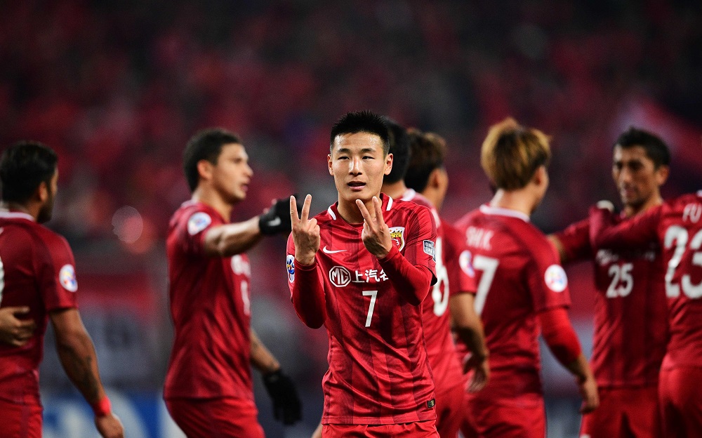 This file photo taken on February 28, 2017 shows Shanghai SIPG's forward Wu Lei celebrating after scoring during the AFC Asian Champions League group football match between Shanghai SIPG and Australia's Western Sydney Wanderers in Shanghai. u00e2u20acu201d AFP pic  