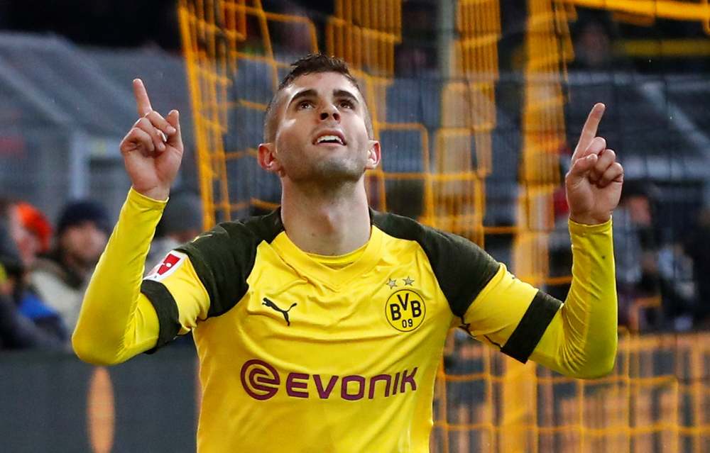 Christian Pulisic celebrates scoring the third Borussia Dortmund goal against VfB Stuttgart in the Bundesliga match at Dortmund March 9, 2019. u00e2u20acu201d Reuters pic