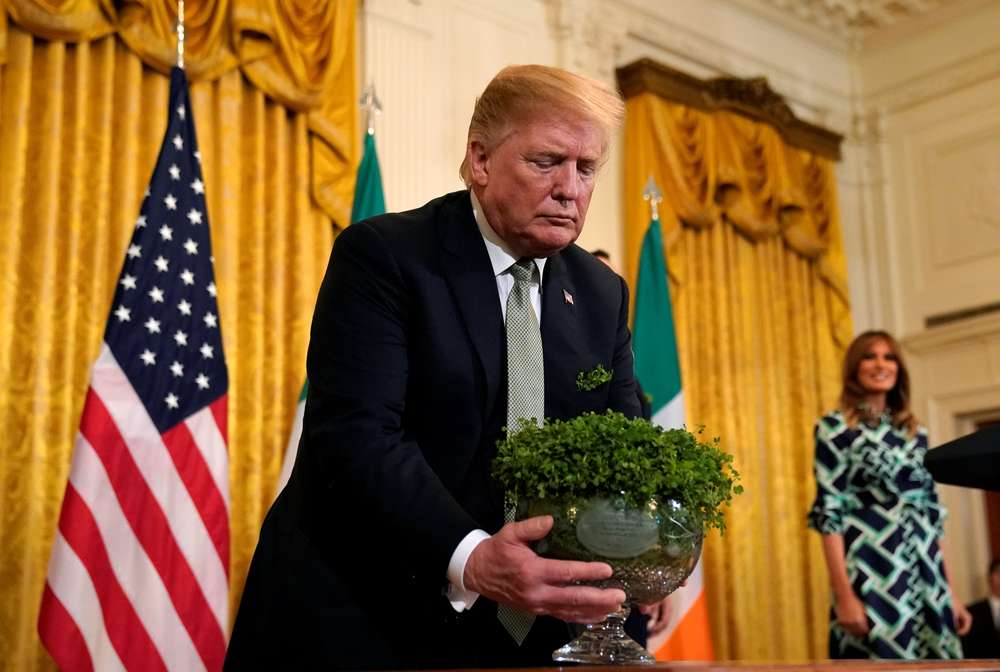 US President Donald Trump takes part in the Shamrock Bowl presentation at the White House in Washington March 14, 2019. u00e2u20acu201d Reuters pic 