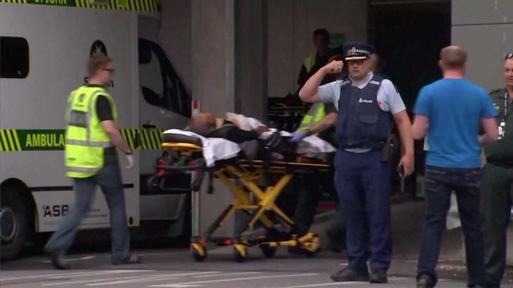Emergency services personnel transport a stretcher carrying a person at a hospital, after reports that several shots had been fired, in central Christchurch, New Zealand March 15, 2019, in this still video image. u00e2u20acu201d Reuters pic 