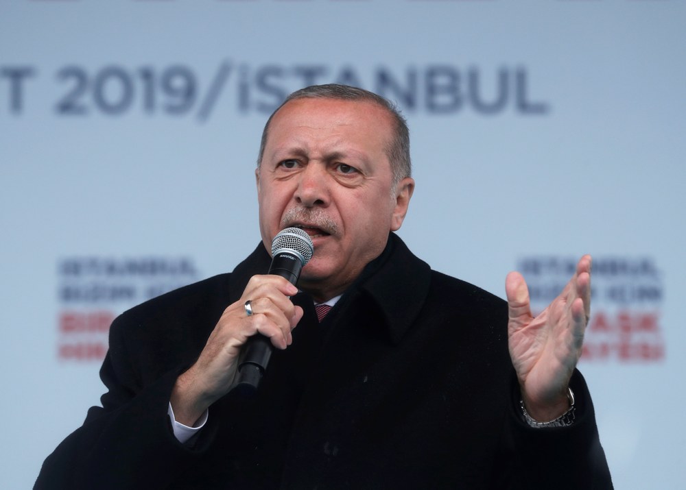 Turkish President Tayyip Erdogan addresses his supporters during a rally for the upcoming local elections, in Istanbul March 12, 2019. u00e2u20acu201d Reuters pic
