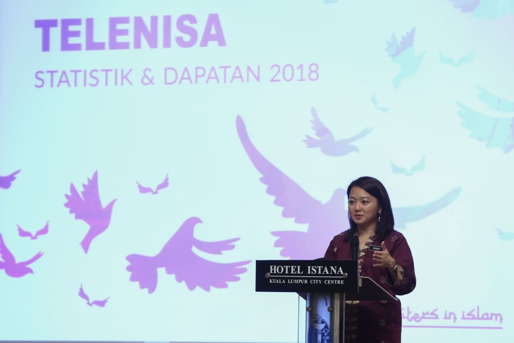 Deputy Women, Family and Community Development Minister Hannah Yeoh speaks during the launch of 2018 Telenisa Statistic book in Kuala Lumpur March 8, 2019. u00e2u20acu2022 Picture by Yusof Mat Isa