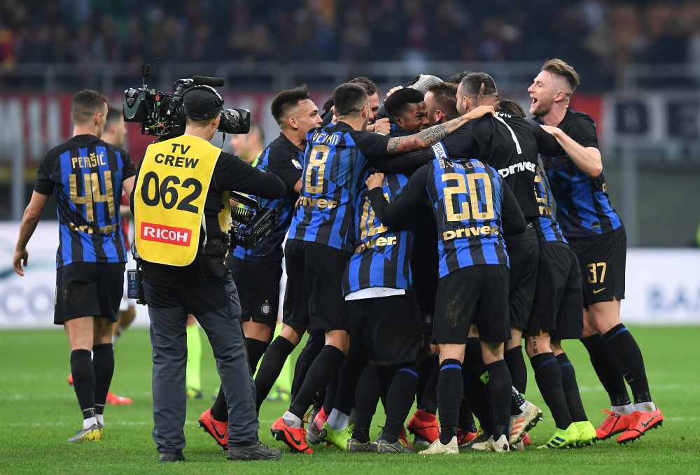 Inter Milan players celebrate after the match against AC Milan, March 17, 2019. u00e2u20acu2022 Reuters pic