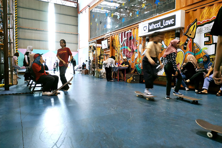 Girls skating in a safe environment.