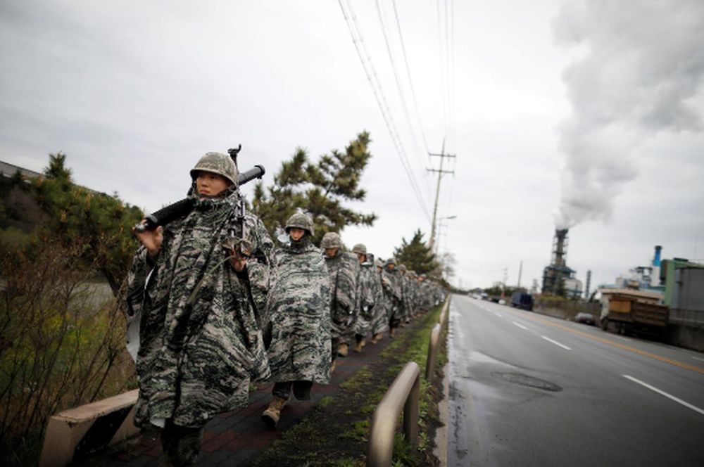 South Korean marines march during a military exercise as a part of the annual joint military training called Foal Eagle between South Korea and the US in Pohang, South Korea, April 5, 2018. u00e2u20acu201d Reuters pic