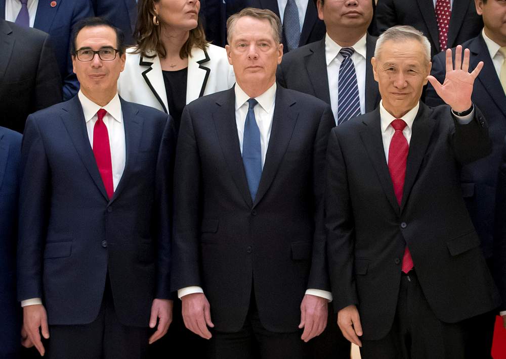 (From left) US Treasury Secretary Steven Mnuchin, US Trade Representative Robert Lighthizer and Chinese Vice Premier Liu He at the Diaoyutai State Guesthouse in Beijing February 15, 2019. u00e2u20acu201d Reuters pic