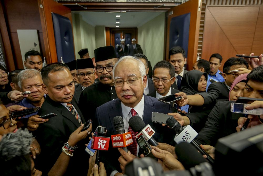 Datuk Seri Najib Razak speaks to reporters at Parliament in Kuala Lumpur March 12, 2019. u00e2u20acu201d Picture by Firdaus Latif