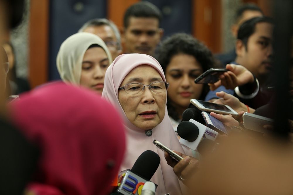 Deputy Prime Minister Datuk Seri Wan Azizah speaks to reporters at the Parliament lobby in Kuala Lumpur March 14,2019. u00e2u20acu201d Picture by Ahmad Zamzahuri