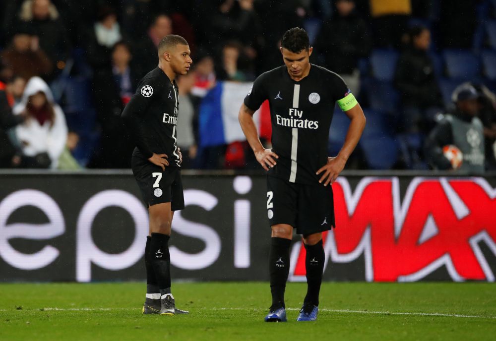 Paris St Germain's Kylian Mbappe and Thiago Silva look dejected after the match against Manchester United, March 6, 2019. u00e2u20acu2022 Reuters pic