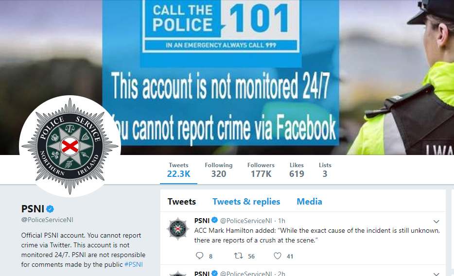Screengrab of the tweet by the Police Service of Northern Ireland.
