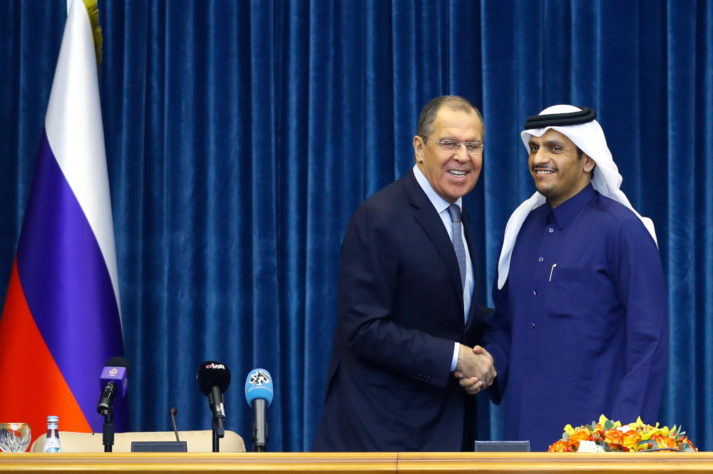 Qatari Foreign Minister Mohammed bin Abdulrahman al-Thani attends a press conference with his Russian counterpart Sergey Lavrov at the Amiri Diwan Palace in the capital Doha on March 4, 2019. u00e2u20acu201d AFP pic 