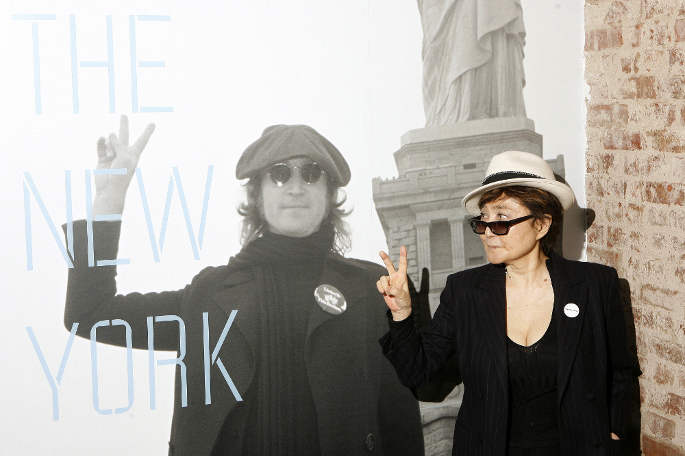 Yoko Ono gestures as she unveils the ‘John Lennon: The New York City Years’ exhibit at the Rock & Roll Hall of Fame Annex in New York May 11, 2009. — Reuters pic
