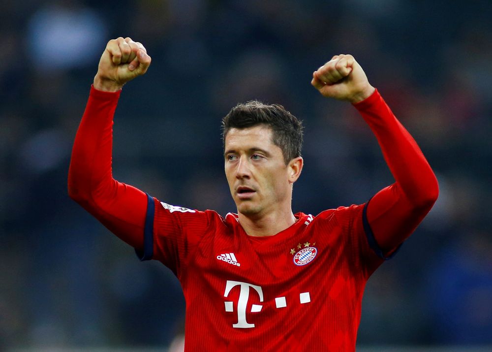 Bayern Munichu00e2u20acu2122s Robert Lewandowski celebrates scoring their fifth goal against Borussia Moenchengladbach during their Bundesliga match in Borussia-Park, Moenchengladbach, March 2, 2019. u00e2u20acu201d Reuters pic