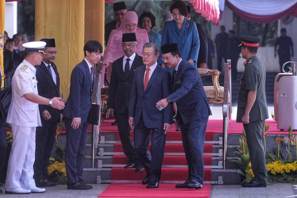 South Korean President Moon Jae-in is seen during a state welcoming ceremony at Parliament Square in Kuala Lumpur March 13, 2019. u00e2u20acu2022 Picture by Shafwan Zaidon 