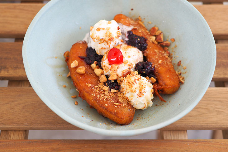 Let's Split Up Gang is their version of banana split with fried bananas, ice cream and whipped cream.