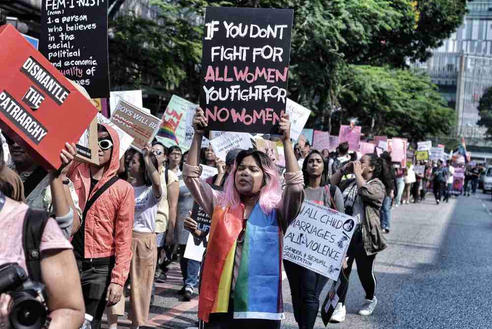 Demonstrators take part in a march in conjunction with International Women's Day in Kuala Lumpur March 9, 2018. u00e2u20acu2022 Picture by Shafwan Zaidon