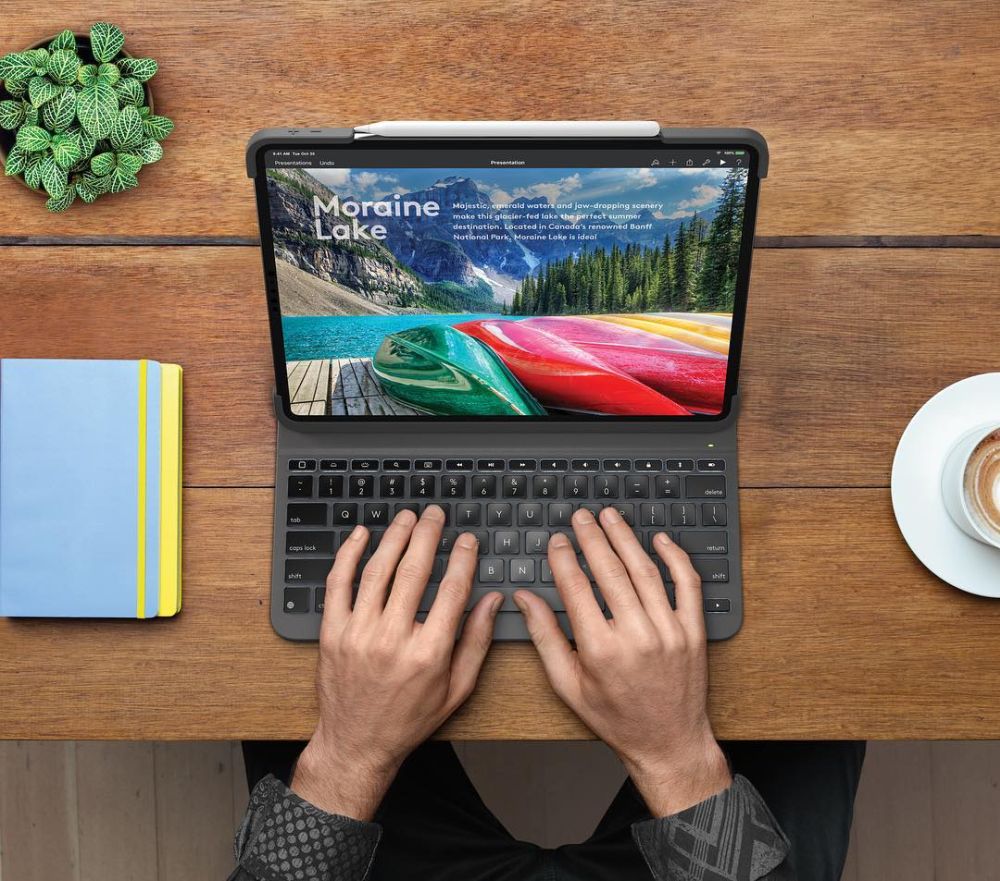 The Logitech Slim Folio Pro keyboard and protective case is less expensive than Appleu00e2u20acu2122s Smart Keyboard Folio. u00e2u20acu201d Picture from Instragram/logitech