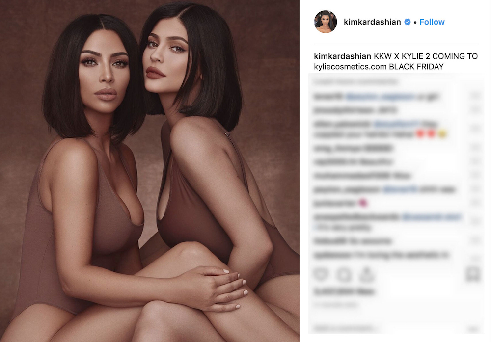 Kim Kardashian and Kylie Jenner promoting their 2018 beauty collaboration via Instagram. u00e2u20acu201d Picture courtesy of Instagram / @kimkardashian