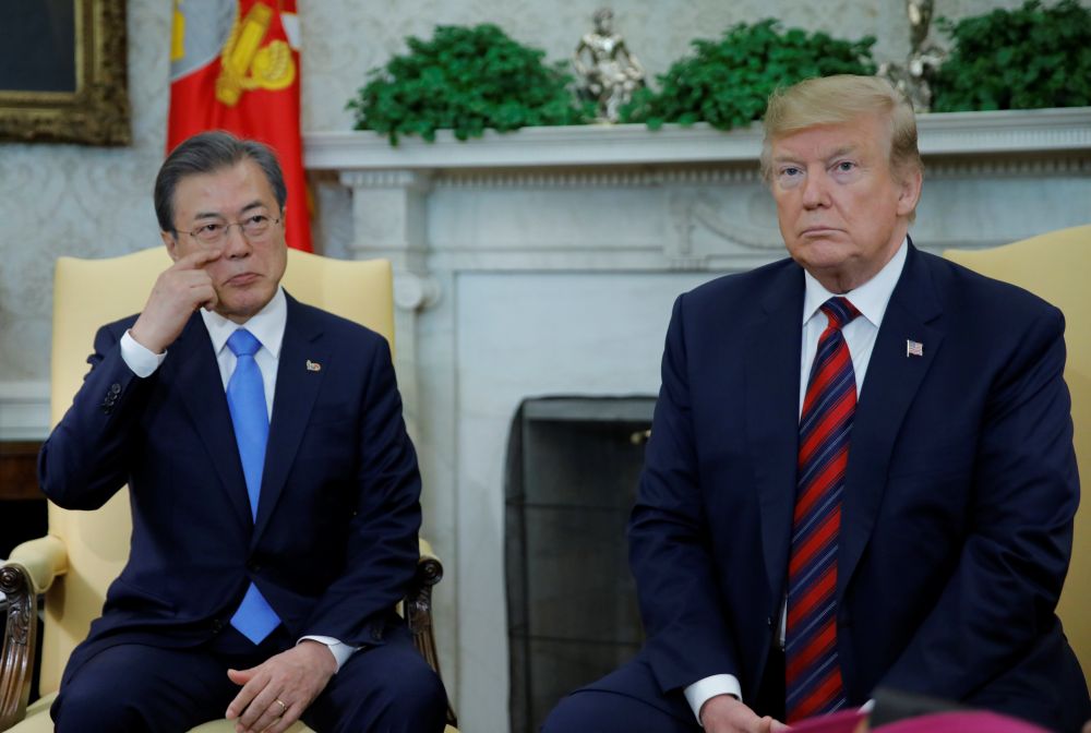 South Koreau00e2u20acu2122s President Moon Jae-in sits beside US President Donald Trump at the start of a meeting in the Oval Office at the White House in Washington, US, April 11, 2019. u00e2u20acu201d Reuters pic