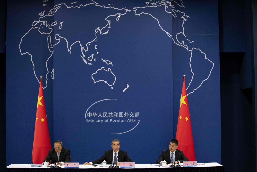 Chinau00e2u20acu2122s Foreign Minister Wang Yi (centre) speaks during a press conference briefing on the Belt and Road Summit at the Ministry of Foreign Affairs in Beijing, April 19, 2019. u00e2u20acu201d AFP pic