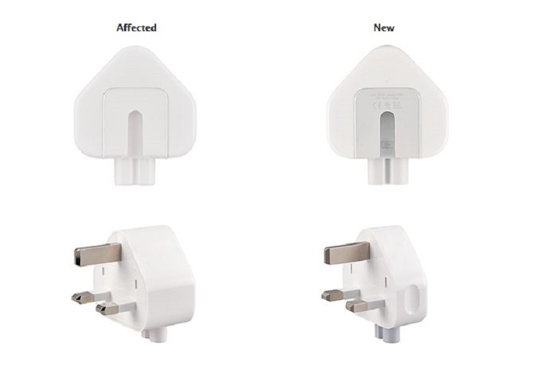 The problematic plug has an all-white appearance (top left) and has no letters in the inside slot while the new version has a grey insert (top right). u00e2u20acu201d SoyaCincau pic