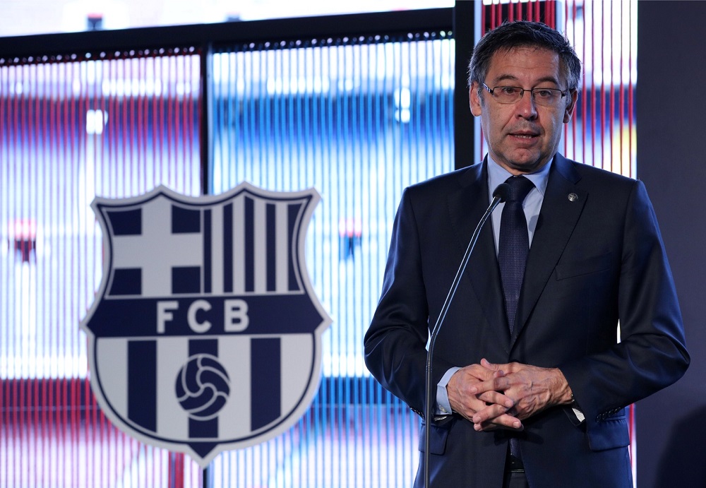 FC Barcelona president Josep Maria Bartomeu makes a presentation at Camp Nou, Barcelona February 13, 2019. u00e2u20acu201d Reuters pic
