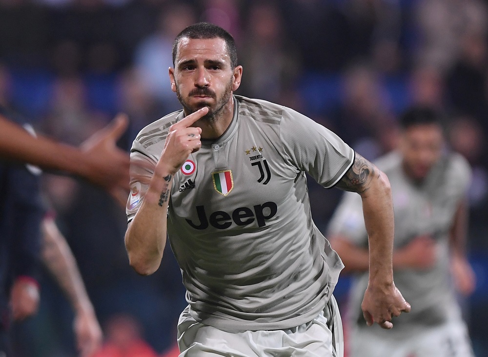 Juventus' Leonardo Bonucci celebrates scoring their first goal against Cagliari at the Sardegna Arena April 2, 2019. u00e2u20acu201d Reuters pic