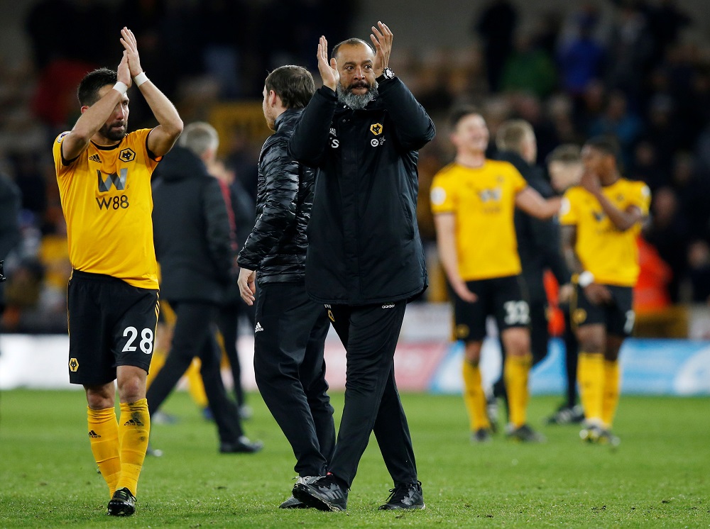 Wolverhampton Wanderers manager Nuno Espirito Santo applauds fans after the match against Manchester United at the Molineux Stadium in Wolverhampton April 2, 2019. u00e2u20acu201d Reuters pic