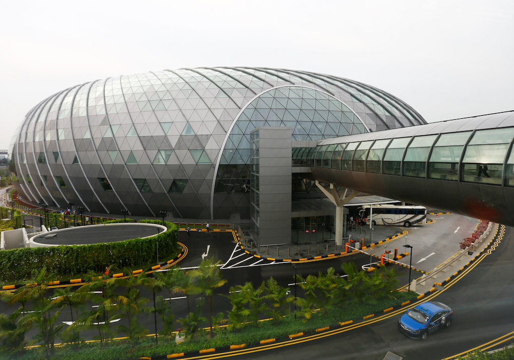 A general view shows the facade of Jewel, along with a walkway linking it to the various terminals in Changi Airport in Singapore April 11, 2019. — Reuters pic