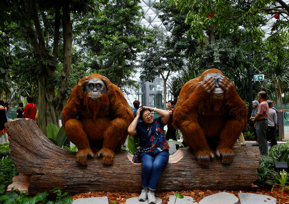 A woman poses for a picture at the Canopy Park of Jewel Changi Airport in Singapore April 11, 2019. — Reuters pic