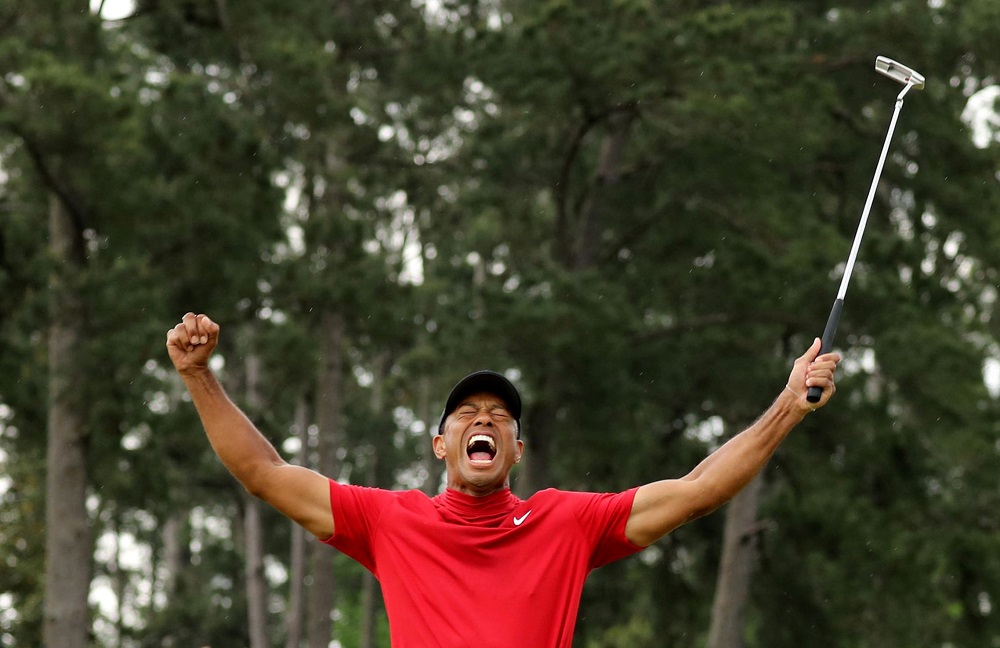 Tiger Woods celebrates on the 18th hole after winning the 2019 Masters in Augusta, Georgia April 14, 2019. u00e2u20acu201d Reuters pic 