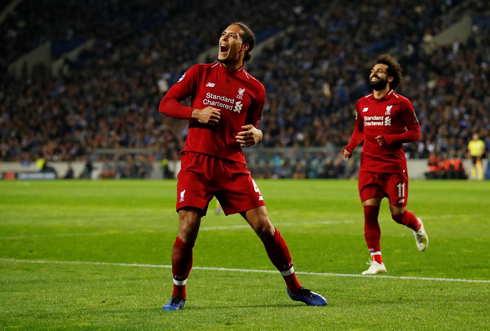 Liverpool's Virgil van Dijk celebrates scoring their fourth goal against FC Porto at the Estadio do Dragao in Porto April 17, 2019. u00e2u20acu201d Action Images via Reuters 