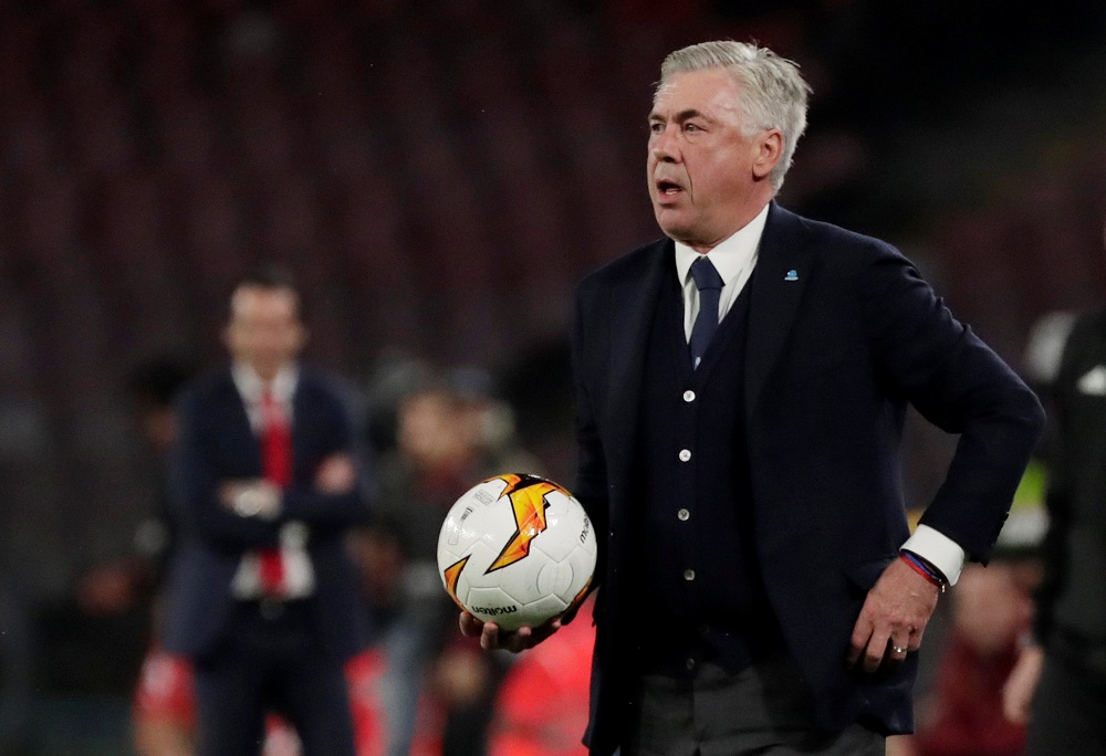 Napoli coach Carlo Ancelotti during the match against Arsenal at Stadio San Paolo in Naples April 18, 2019. u00e2u20acu201d Reuters pic