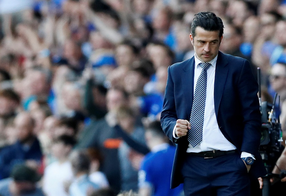 Everton manager Marco Silva celebrates after the match against Manchester United at Goodison Park in Liverpool April 21, 2019. u00e2u20acu201d Action Images via Reuters