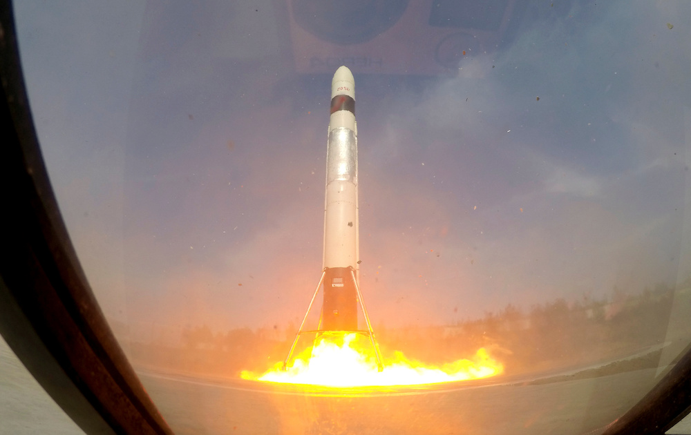 LinkSpace’s reusable rocket RLV-T5, also known as NewLine Baby, blasts off during a test launch on a vacant plot of land near the company’s development site in Longkou, Shandong province, April 19, 2019. — Reuters pic