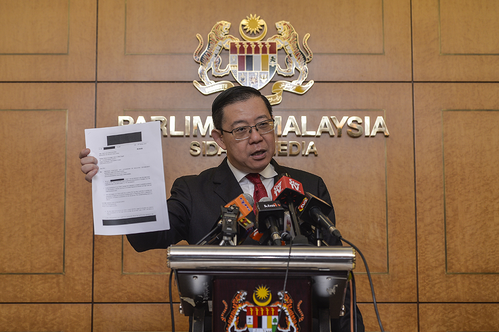 Lim Guan Eng addresses a press conference in Parliament in Kuala Lumpur April 3, 2019. u00e2u20acu201d Picture by Miera Zulyana
