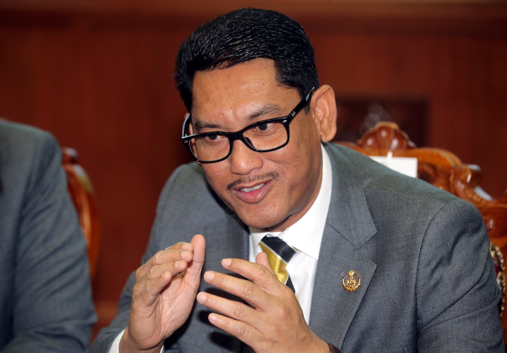Perak Mentri Besar Datuk Seri Ahmad Faizal Azumu speaks to press after the launch of u00e2u20acu02dcKad Prihatin Peraku00e2u20acu2122 in Ipoh April 10, 2019. u00e2u20acu201d Picture by Farhan Najib 