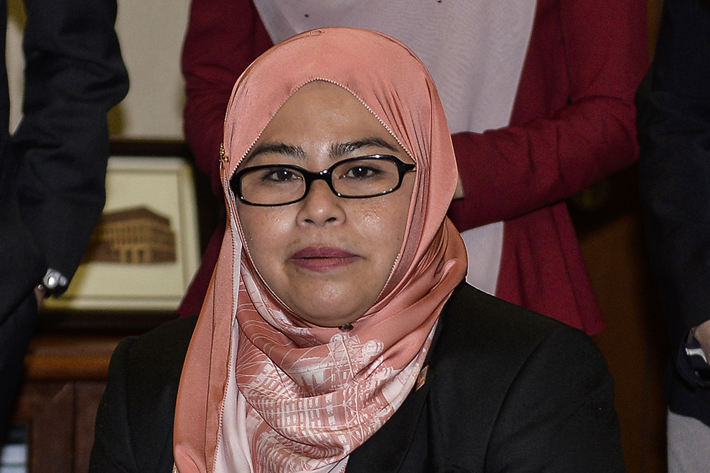Datuk Noraini Ahmad speaks during a press conference in Parliament April 11, 2019. u00e2u20acu201d Picture by Miera Zulyana