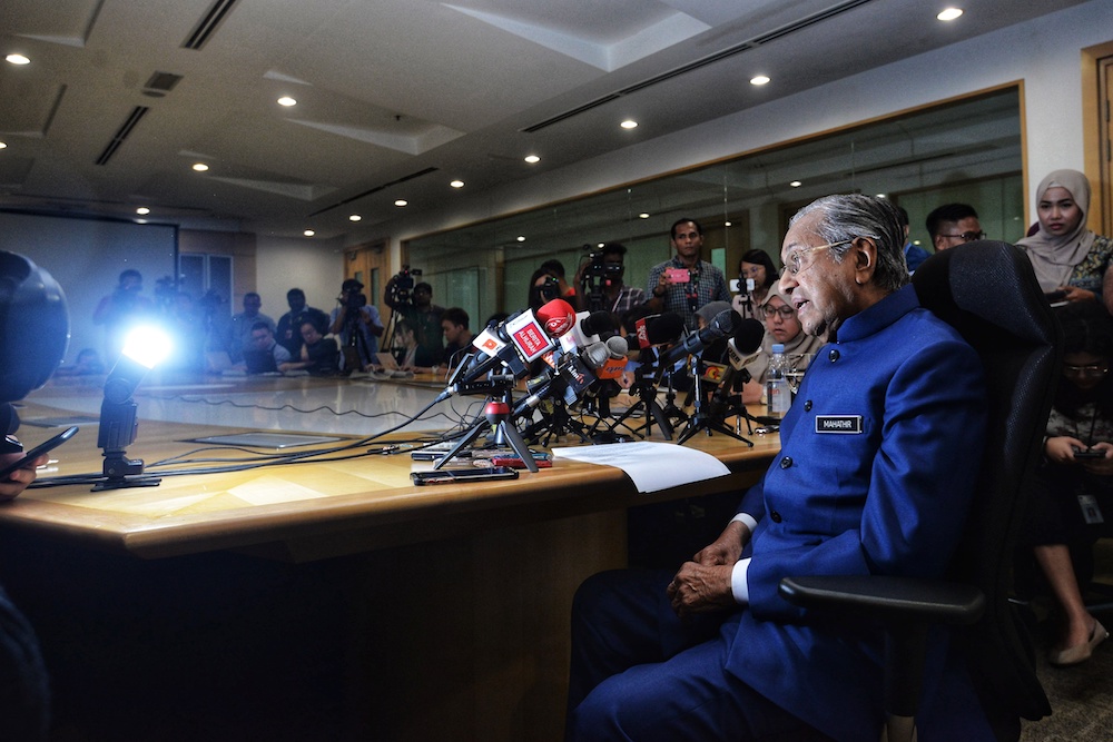 Tun Dr Mahathir Mohamad speaks to reporters during a press conference at Al-Bukhary Foundation in Kuala Lumpur April 19, 2019. u00e2u20acu201d Picture by Shafwan Zaidon