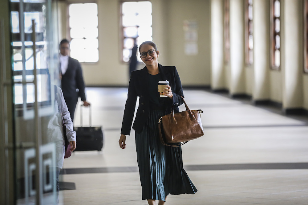 AmBank Jalan Raja Chulan branch manager, R. Uma Devi, is pictured at the Kuala Lumpur High Court Complex April 25, 2019. u00e2u20acu201d Picture by Firdaus Latif