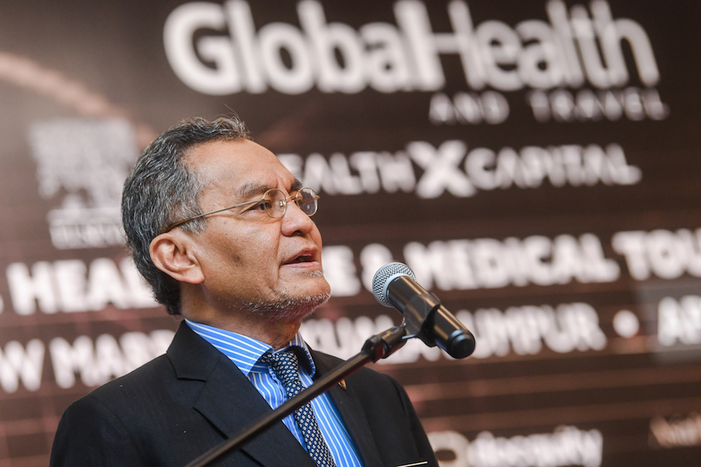 Datuk Seri Dzulkefly Ahmad delivers his keynote address at the Asia-Pacific Healthcare and Medical Tourism Summit 2019 in Kuala Lumpur April 25, 2019. u00e2u20acu201d Picture by Hari Anggara