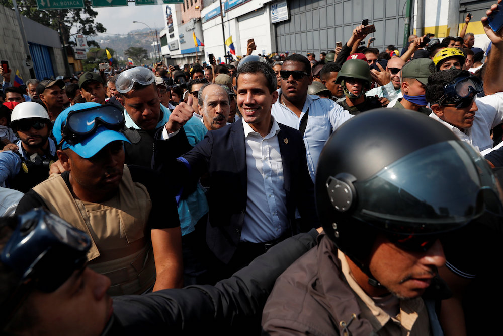 Venezuelan opposition leader Juan Guaido, who many nations have recognised as the country's rightful interim ruler, gestures as he speaks with supporters in Caracas April 30, 2019. u00e2u20acu201d Reuters pic