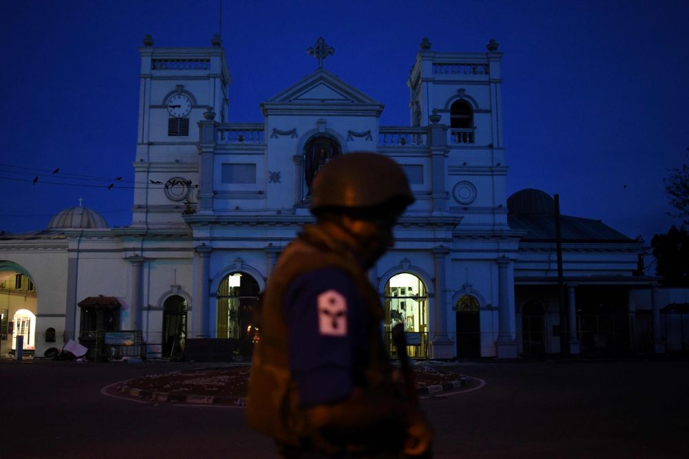 A security official stands guard outside St Anthonyu00e2u20acu2122s Shrine in Colombo April 23, 2019, two days after the church was hit in a series of bomb blasts targeting churches and luxury hotels in Sri Lanka. u00e2u20acu201d AFP pic
