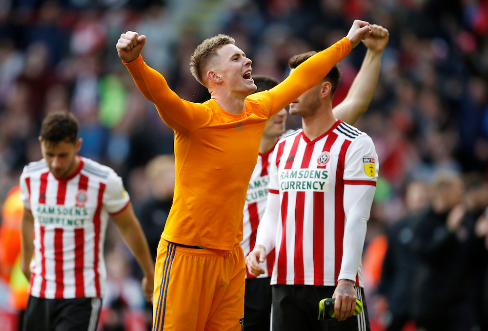 Sheffield United's Dean Henderson celebrates after the match against Ipswich Town, April 27, 2019. u00e2u20acu201d Action Images/Craig Broug handout via Reuters