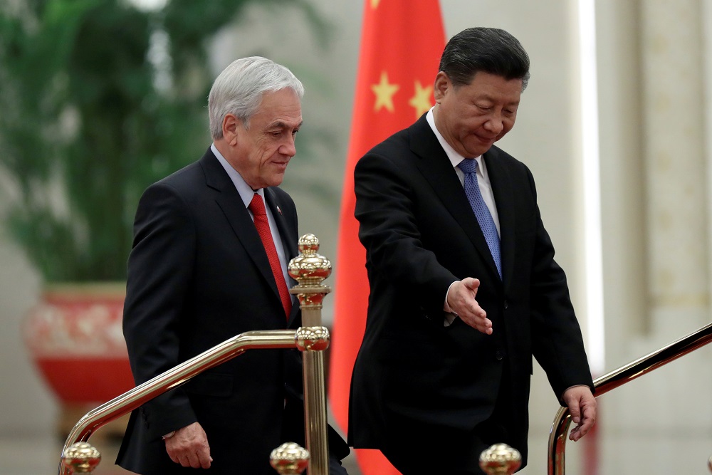 Chileu00e2u20acu2122s President Sebastian Pinera and Chinese President Xi Jinping attend the welcome ceremony at the Great Hall of People in Beijing April 24, 2019. u00e2u20acu201d Kenzaburo Fukuhara/Pool via Reuters pic     