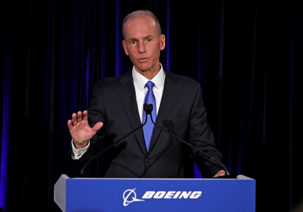 Boeing Co Chief Executive Dennis Muilenburg speaks during a news conference at the annual shareholder meeting in Chicago April 29, 2019. u00e2u20acu201d Reuters picnn