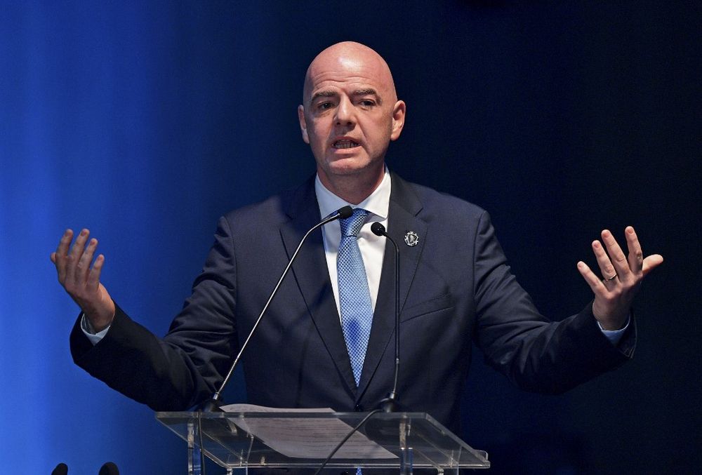 Fifa President Gianni Infantino speaks during the 70th Ordinary Congress of the CONMEBOL in Rio de Janeiro, Brazil, on April 10, 2019. u00e2u20acu201d AFP pic
